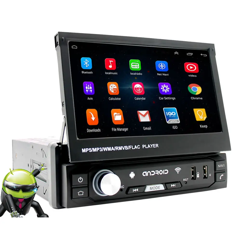 1din voiture Android Radio écran rétractable Autoradio voiture lecteur Mp5 stéréo 1 + 16/2 + 32 Bt/GPS/wifi Carplay 7 pouces voiture lecteur Dvd