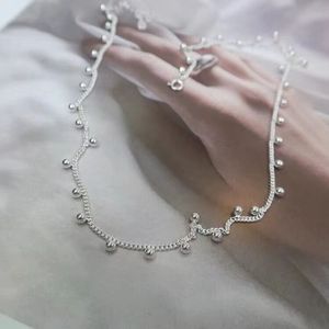 สร้อยคอพู่ประดับลูกปัดเงินแท้ S925 สำหรับผู้หญิง สร้อยคอคลาวิเคิล สไตล์มินิมอล แฟชั่นใส่ได้ทุกวัน ความยาว 385 ซม. - Product Image 4