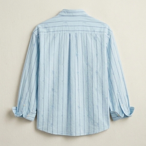 Chemises décontractées pour hommes à manches longues, coupe classique, rayures teintes en fil, fermeture boutonnée avec broderie, en coton, prix d'usine - Product Image 2