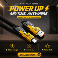 Kabel Data Ponsel Robot 4-in-1 Anyaman Kepang 65W Pengisian Daya Super Cepat untuk Tipe-C & untuk