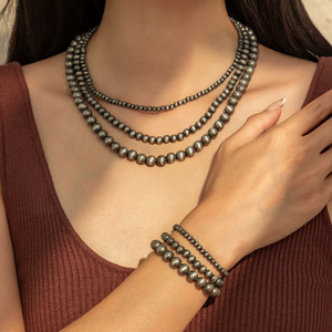 Western Navajo Pearl Choker Necklace For Women - Cowgirl Boho Beaded Necklace With 3 Inch Extender