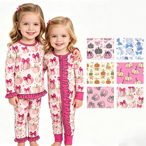 Combinaison à fermeture éclair pour bébés filles, motif citrouille personnalisé, tenues d'automne, vente en gros, vêtements assortis pour sœurs, prix d'usine, boutique de vêtements - Product Image 1