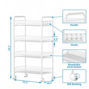 4-Tier Metal Utility Cart, Mesh Wire Rolling Cart Storage <b>Trolley</b> with Easy Assembly Organizer <b>Craft</b> Cart - Product Image 5