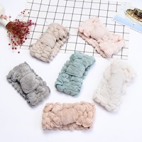 Bandeau large en coton biologique à bords ondulés, style nœud papillon, pour femme, pour le lavage du visage, la beauté, le maquillage et la douche