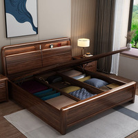 Lit coffre en bois massif couleur noyer avec rangement domestique, options lit double 1,8 m et lit simple 1,5 m