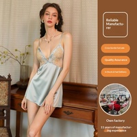 Nouvelle Robe de Nuit Sexy pour Femme, Style Camisole Brodé à Bretelles en Satin de Polyester, Ensemble de Lingerie Haut de Gamme pour l'Automne