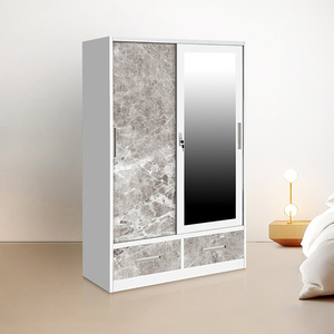 Tủ quần áo bốn cánh in hình, có gương, chất liệu thép, dành cho phòng ngủ, tủ quần áo kim loại gia dụng, có cửa trượt và ngăn kéo - Product Image 6