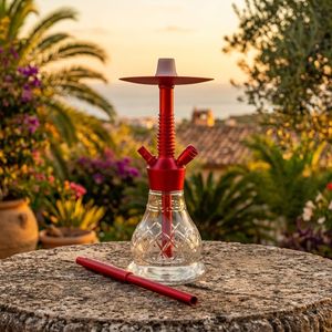 Cachimba de Vidrio Roja Moderna, Pipa de Shisha con Base Transparente, Pipa de Agua de Escritorio para el Hogar o Salón - Product Image 2