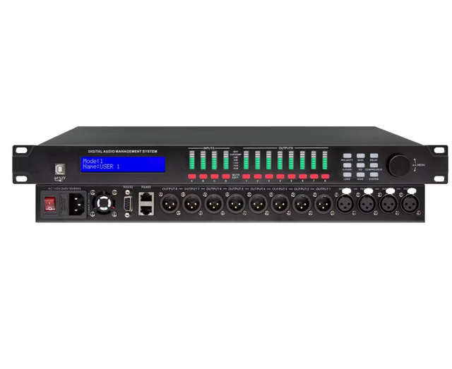 Professional Digital Audio Effects Processor with DSP Technology Metal Construction 4-in-8-out Amplifiers for Speaker Management