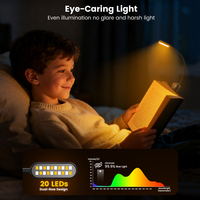 Lámpara de Lectura con Clip, 20 LED, 5 Colores y 5 Niveles de Brillo, Recargable por USB, Ligera, 1200mAh, Precio Bajo