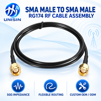 Kabel Koaksial SMA Male SMA Male RG174 Perakitan Jumper Pigtail Low Loss 50 Ohm Antena WiFi 5G IoT Panjang Kustom Hitam Tembaga