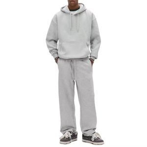 Ensemble de survêtement d'hiver pour <span class=keywords><strong>homme</strong></span>, 2 pièces, thermique, lourd, 450 GSM, en molleton de coton, sweat-shirt oversize, pantalon de survêtement à jambes larges, streetwear - Product Image 2