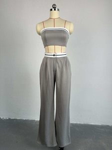 Setelan celana Crop Top Sporty wanita, baju latihan elegan Tank Top Y2k kaus celana panjang musim panas dua 2 potong - Product Image 5