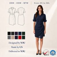 Robe décontractée pour femme, bleu marine, à manches courtes, coupe enveloppante, longueur genou, pour le bureau, les occasions professionnelles et les tenues de carrière