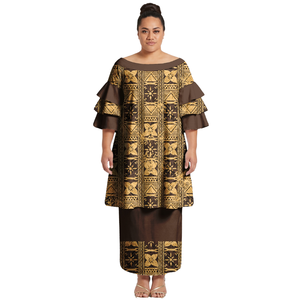 Vestido Casual Unisex de Verano, Estilo Puletasi de Samoa, Islas del Pacífico, con Estampado Floral, Formal, de Poliéster, Manga Corta y Larga - Product Image 1