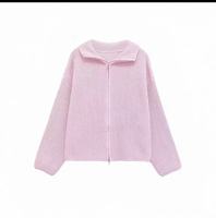 Pull en tricot épais brodé rayé anti-plis pour femme, col montant, épaules tombantes, manches longues, bleu clair et marron, hiver