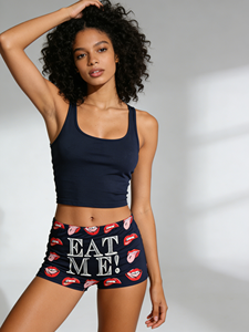 Shorts taille haute bleu marine à imprimé lèvres pour femme – Respirants, décontractés, confortables, avec taille élastique, parfaits pour se détendre et dormir - Product Image 3