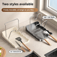 Rak Organizer Tutup Panci Dapur Plastik V-Notch Warna Krem Abu-abu Tua, Tempat Serbet, Peralatan Dapur, Penyimpanan Meja 2-Tingkat