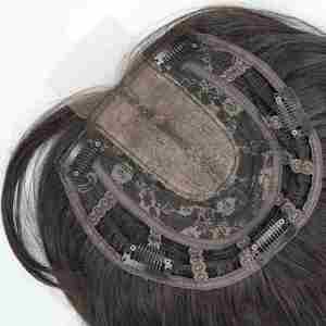 Topper de Cabello Sintético Suave para Mujer, con Encaje Frontal y Clips, Estilo Ondulado, Ligero, Media Peluca - Product Image 2