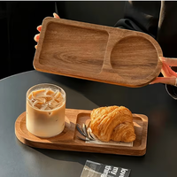 Plateau de service en bois artisanal à deux compartiments pour collations, apéritifs et boissons - Design moderne