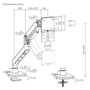 LDT81-C012UC ขาตั้งมอนิเตอร์หนัก49 ", แท่นวางแก๊สสปริง Vesa พร้อมพอร์ต <span class=keywords><strong>USB</strong></span> พอร์ต <span class=keywords><strong>USB</strong></span> C ความจุ20กก. - Product Image 6