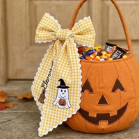 Écharpe de décoration d'Halloween personnalisée en toile, brodée à carreaux, avec volants, motif fantôme 'Trick or Treat', vente en gros