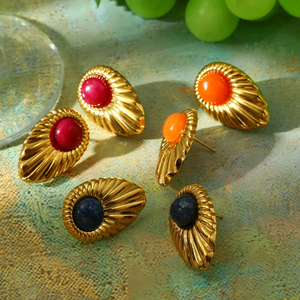 Boucles d'oreilles tendance en acier inoxydable 304 plaqué or 18 carats, électroplaqué sous vide, pierre naturelle, géométriques, légères, pour femmes - Product Image 1