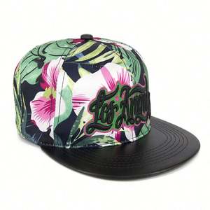 Casquettes Snapback Unisexe Personnalisées à Bord Plat en Cuir Imprimé Floral avec Broderie 3D Los Angeles pour Performance et Cyclisme en Extérieur - Product Image 3
