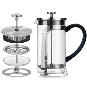 Cafetière à piston en acier inoxydable 304 avec filtres, verre borosilicate transparent résistant à la chaleur, couvercle inclus, grande taille - Product Image 2