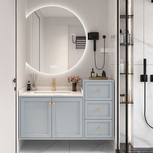 Meuble de salle de bain intelligent moderne en bois massif, combinaison simple de lavabo haut et bas, lavabo intelligent - Product Image 1