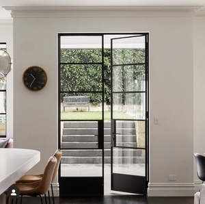 Porte in Ferro Battuto con Design Semplice, Finestre in Metallo con Vetro <span class=keywords><strong>Grigio</strong></span> Temperato, Porte a <span class=keywords><strong>Battente</strong></span> con Motivi a Griglia - Product Image 4
