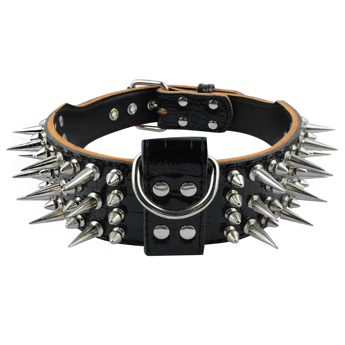 Punk Style PU Leather Dog Training Collars Bite Proof Stainless Steel Rivet Spiked Dog Collars and Chain Leash Set