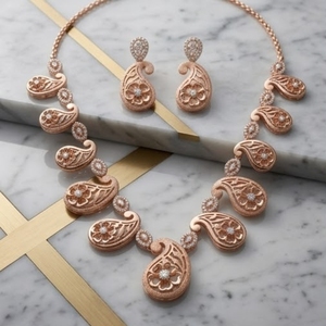 Conjunto de Collar y Pendientes Florales Paisley en Plata 925 con Oro Rosa Italiano, Joyería de Diseño para Mujer - Product Image 4