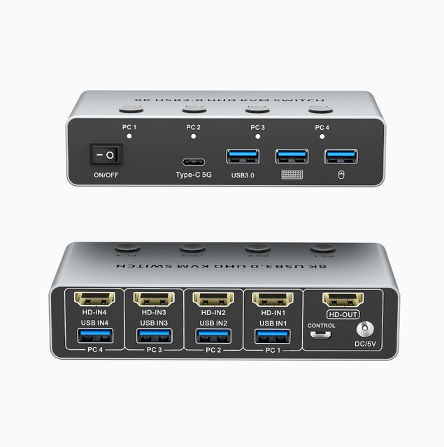 4-Port USB 3.0 KVM Switch (4-In, 1-Out): Share One Monitor, Mouse, and Keyboard Across 4 PCs