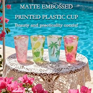 แก้วพลาสติกสีชมพูพาสเทลลายทรอปิคอลสำหรับงานปาร์ตี้สละโสด ตกแต่งด้วยลายฟลามิงโกและใบปาล์ม - Product Image 3