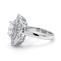 Cincin Bunga Putih Berlapis Rhodium Kuningan Vintage Batu Oval Potongan Baguette Hadiah Pengantin Pakaian Pesta Merek LY Model SCR180