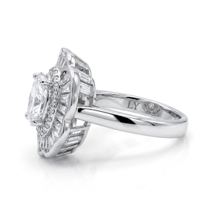 Anillo Vintage de Latón con Flor Blanca y Circonita Cúbica, Piedra Central Ovalada, Corte Baguette, Joyería Nupcial para Mujer, Regalo, Uso en Fiestas - Product Image 3