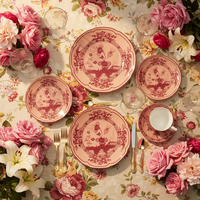 Service de table vintage violet Chinoiserie en porcelaine fine, assiette de présentation florale en céramique, tasse à café et bol en porcelaine pour hôtel