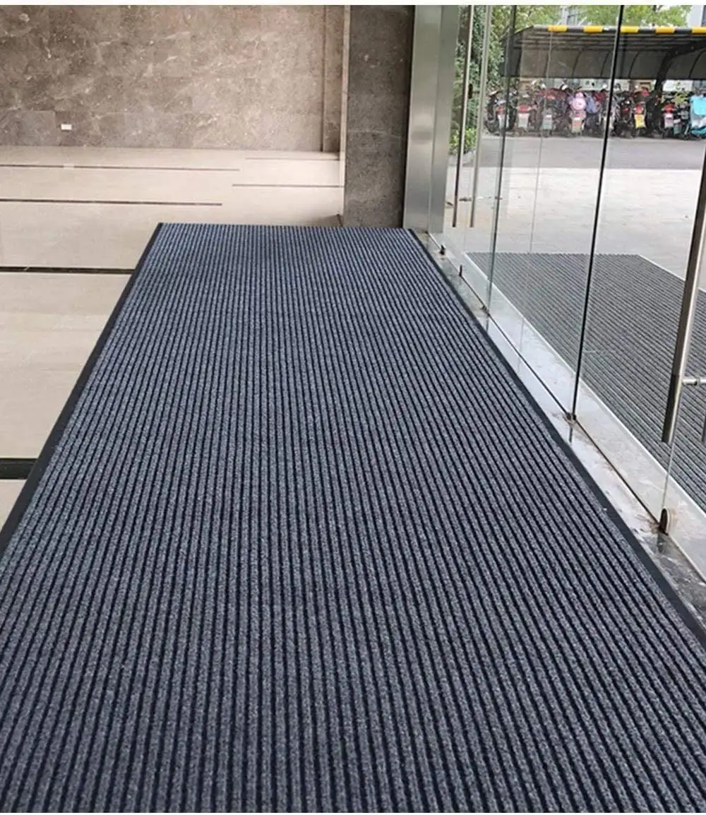 Wholesale ribbed carpet rolls non slip front door mat indoor outdoor entrance waterproof PVC commercial stripe door mat
