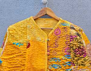 Best Hand Block Printed Floral Quilted Cotton <b>Jacket</b> <b>Lightweight</b> Quilted Ethnic with Button Front for <b>Women</b> Stylish Great Price - Product Image 3