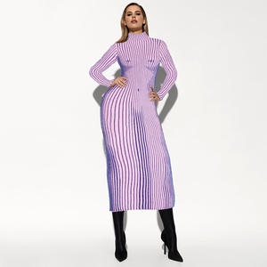 2023 новое платье с 3D принтом в полоску, модное облегшее длинное платье с круглым вырезом и длинным рукавом для женщин - Product Image 3