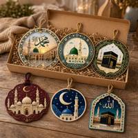 Ornement de voiture musulman islamique en résine UV, artisanat de calligraphie arabe, mosquée, croissant de lune, pour rétroviseur, cadeau, vente en gros