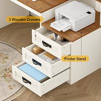 Bureau d'écriture spacieux de style farmhouse de 65 pouces avec support pour écran et multiprise, table d'ordinateur ergonomique avec armoire de rangement pour la maison