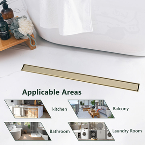 Drain de <span class=keywords><strong>douche</strong></span> linéaire rectangulaire moderne en acier inoxydable doré brossé, personnalisé en usine, avec couvercle à insert de carrelage plat pour salle de bain et hôtel - Product Image 2