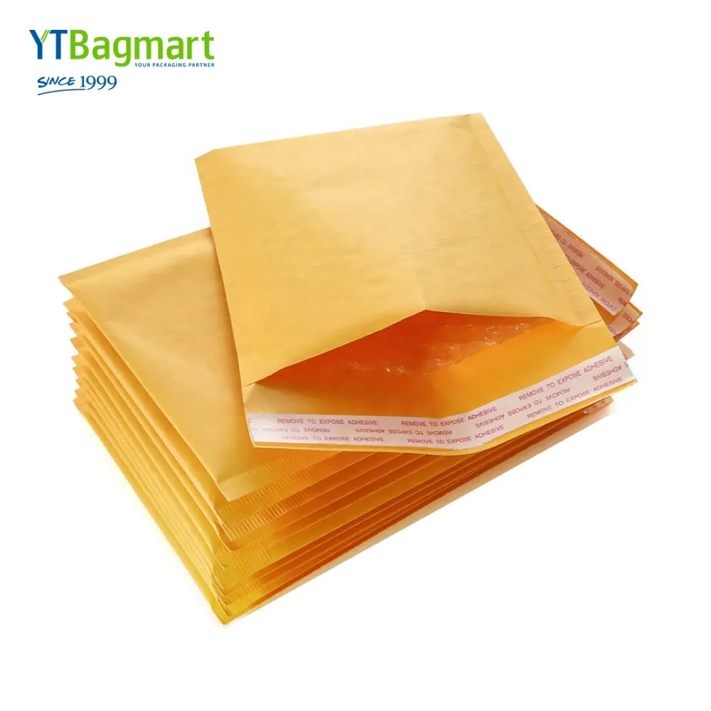 Özel Logo kendinden yapışkanlı ambalaj kabarcık zarflar yastıklı kurye sarı Kraft kağıt posta torbası