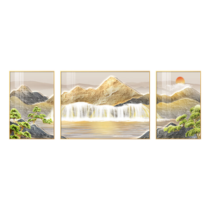 <span class=keywords><strong>Quadro</strong></span> in Porcellana Cristallina con Montagna, Cascata e Pino, Dipinto Tripartito di Lusso per Soggiorno, Decorazione per Sfondo Divano - Product Image 6
