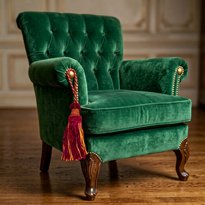 Red and Gold <b>Tassel</b> Decorative Fringe <b>for</b> Green Velvet Furniture - Product Image 1