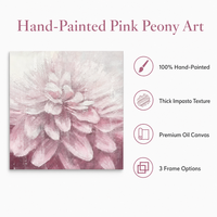 Peintures et arts muraux en gros, grand format, faits à la main, sur toile carrée, motif floral pivoine, rose texturé, encadrés et prêts à accrocher, pour chambre à coucher