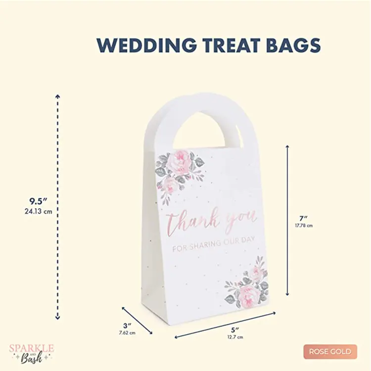 Custom Logo White Flowers Printing Paper bag High-quality Wedding Birthday Party package Paper Gift Bag