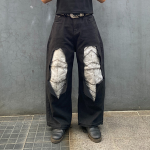 Para DiZNEW 2025, pantalones <span class=keywords><strong>vaqueros</strong></span> de talla grande para <span class=keywords><strong>hombre</strong></span>, diseño único, estilo de retazos lavados en negro con los pantalones <span class=keywords><strong>vaqueros</strong></span> para <span class=keywords><strong>hombre</strong></span> más vendidos - Product Image 1